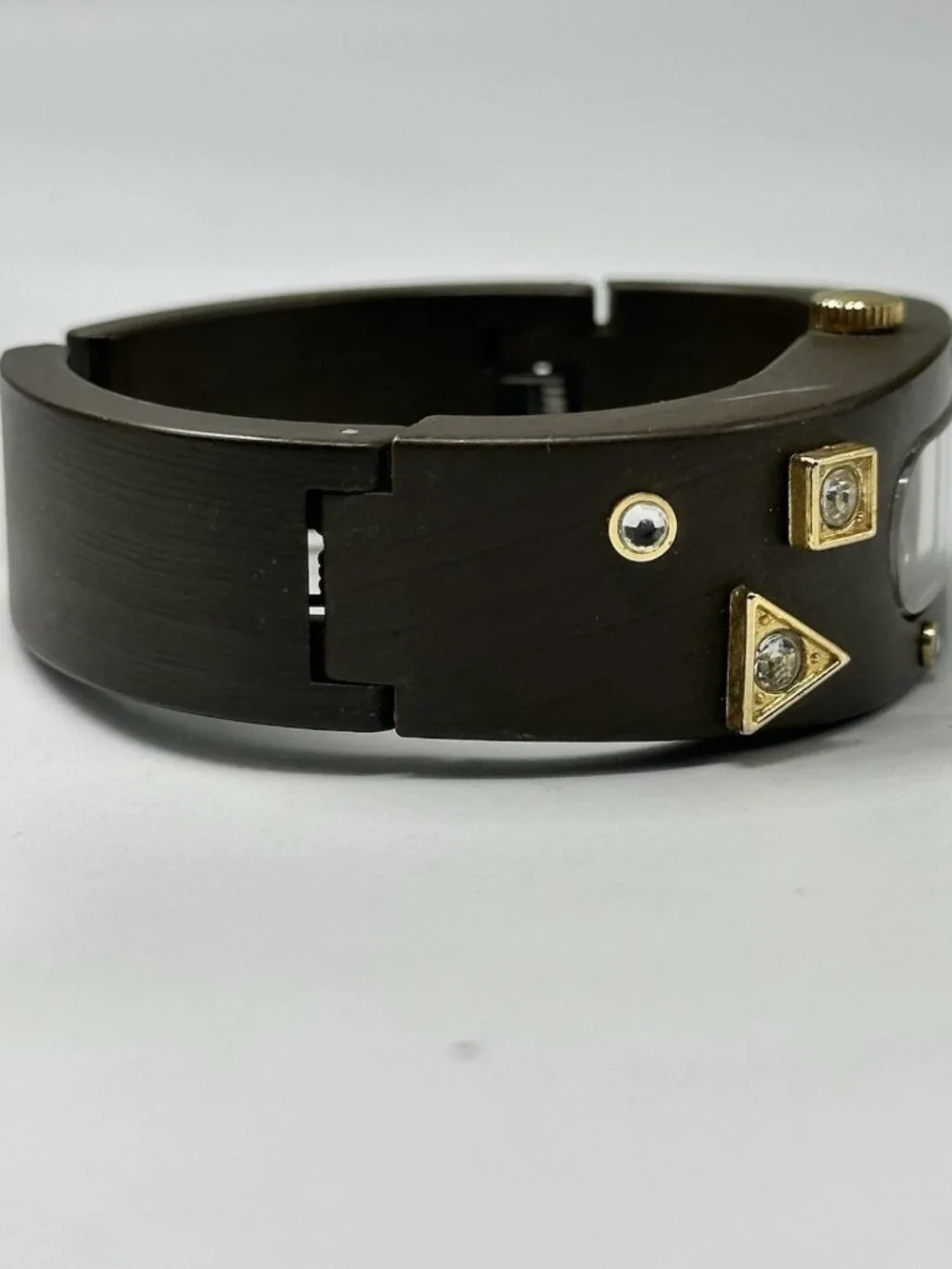 Cocopan Wooden Watch Women Brown Studded Cuff Band New Battery 7 Inch